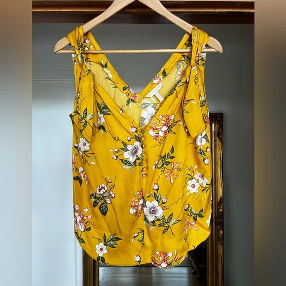 Rebecca Taylor Lita flair v neck silk tank sleeveless top in Marigold size M - Picture 3 of 8